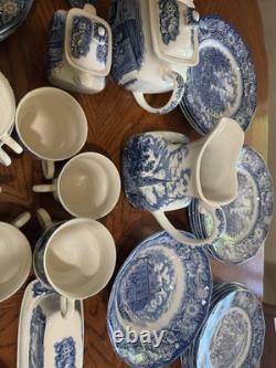 Blue and White Scenic Floral Ceramic Dinner Set Plates Bowls Cups Serving Pieces