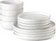 Boho Stoneware Dinnerware Set for 4 12 Pcs Ivory White Plates & Bowls