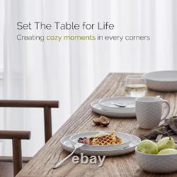 Boho Stoneware Dinnerware Set for 4 12 Pcs Ivory White Plates & Bowls