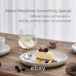 Boho Stoneware Dinnerware Set for 4 12 Pcs Ivory White Plates & Bowls