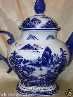 Bombay Coffee Pot 52 Oz Blue Willow Oriental Landscape Scene Blue & White