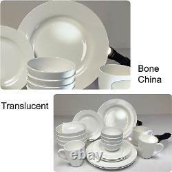 Bone China 20 Piece Dinnerware Set, Service for 4, White, Microwave Safe, Chip R