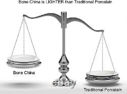 Bone China 20 Piece Dinnerware Set, Service for 4, White, Microwave Safe, Chip R