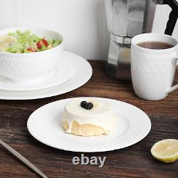 Bone China Basket Weave Embossed round 16 Piece Dinnerware Set, White