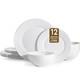 Bone China Dinnerware Set, 12-Piece White Lightweight Porcelain for 4, Plates