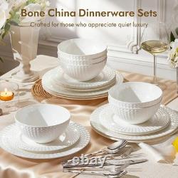 Bone China Dinnerware Set, 12-Piece White Lightweight Porcelain for 4, Plates