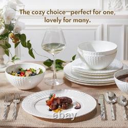 Bone China Dinnerware Set, 12-Piece White Lightweight Porcelain for 4, Plates
