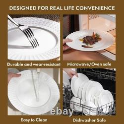 Bone China Dinnerware Set, 12-Piece White Lightweight Porcelain for 4, Plates