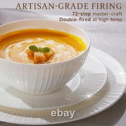 Bone China Dinnerware Set, 18-Piece White Lightweight Porcelain with T