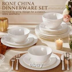 Bone China Dinnerware Set, 18-Piece White Lightweight Porcelain with T