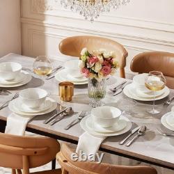 Bone China Dinnerware Set, 18-Piece White Lightweight Porcelain with T