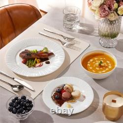 Bone China Dinnerware Set, 18-Piece White Lightweight Porcelain with T