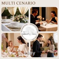 Bone China Dinnerware Set, 18-Piece White Lightweight Porcelain with T