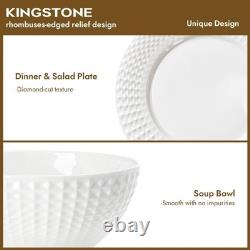 Bone China Dinnerware Set, 24-Piece White Lightweight Porcelain for 8, Plates