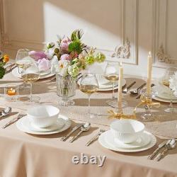 Bone China Dinnerware Set, 24-Piece White Lightweight Porcelain for 8, Plates