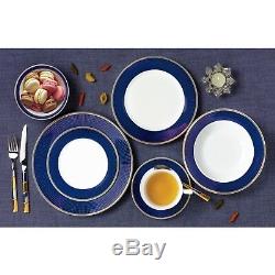 Bone China Dinnerware Set 57 Piece Blue Gold Service For 8 Holiday Dining Dishes