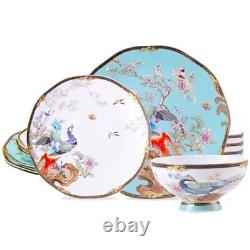 Bone China Dinnerware Set Porcelain Dinnerware Set for 4, Vintage BlueA