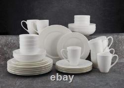 Bone China Dinnerware Set Service for 8 Lightweight Chip Resistant White Mikasa