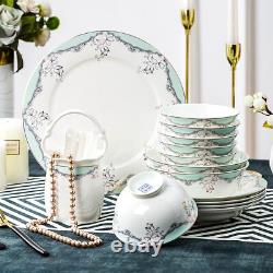 Bone China Dinnerware Sets for 4, Porcelain Set, White/Green