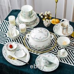 Bone China Dinnerware Sets for 4, Porcelain Set, White/Green
