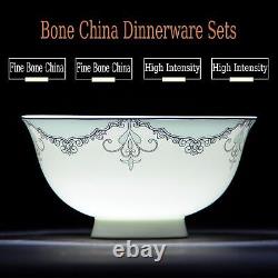 Bone China Dinnerware Sets for 4, Porcelain Set, White/Green