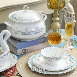 Bone China Dinnerware Sets for 4, Porcelain Set, White/Green