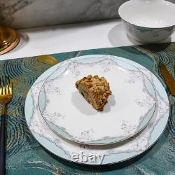 Bone China Dinnerware Sets for 4, Porcelain Set, White/Green