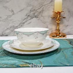 Bone China Dinnerware Sets for 4, Porcelain Set, White/Green