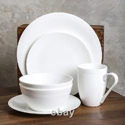 Bone China Pinpoint Embossed 32 Piece Dinnerware Set, White