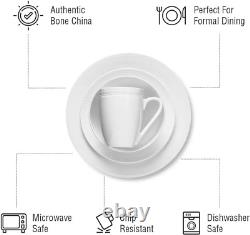 Bone China Pinpoint Embossed 32 Piece Dinnerware Set, White