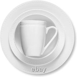 Bone China Pinpoint Embossed 32 Piece Dinnerware Set, White