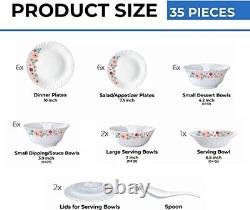 Borosil Gourmet Dinnerware Set For 6, 35 Pieces, White Dinner Plates and Bowl