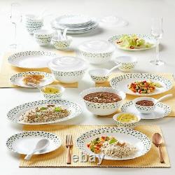 Borosil Gourmet Dinnerware Set For 6, 35 Pieces, White Dinner Plates and Bowl