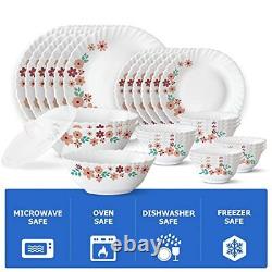 Borosil Gourmet Dinnerware Set For 6, 35 Pieces, White Dinner Plates and Bowl