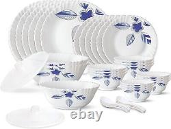 Borosil Gourmet Dinnerware Set For 6, 35 Pieces, White Dinner Plates and Bowls