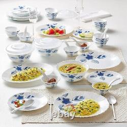 Borosil Gourmet Dinnerware Set For 6, 35 Pieces, White Dinner Plates and Bowls