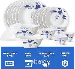 Borosil Gourmet Dinnerware Set For 6, 35 Pieces, White Dinner Plates and Bowls