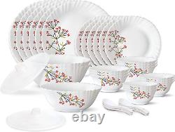 Borosil Gourmet Dinnerware Set for 6, 35 Pieces, White Dinner Plates and Bowls S