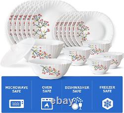 Borosil Gourmet Dinnerware Set for 6, 35 Pieces, White Dinner Plates and Bowls S