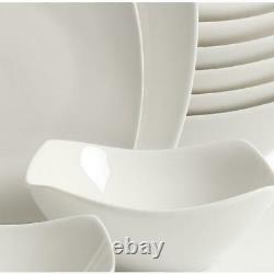 Brentwood 40-Piece White Soft Square Ceramic Dinnerware Set Microwave Safe