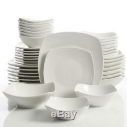 Brentwood 40-Piece White Soft Square Dinnerware Set Dinner Plates Dishes Bowls