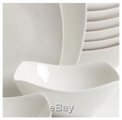 Brentwood 40-Piece White Soft Square Dinnerware Set, New Modern Ceramic Dishes