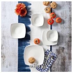 Brentwood 40-Piece White Soft Square Dinnerware Set, New Modern Ceramic Dishes