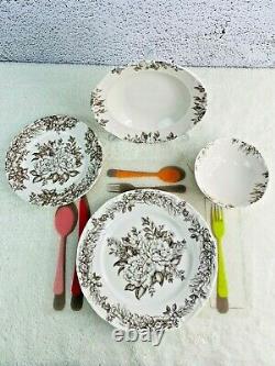 Brown Blossom Porcelain Dinnerware Set For 24, 20, 16, 12, 8 Fine Porcelain