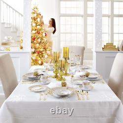 BrylaneHome Medici 40-Piece Premium Golden Porcelain Dinnerware Gold White Set