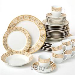 Brylanehome 40-Pc. Golden Ceramic Dinnerware Set (24K Gold White)