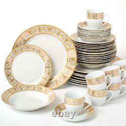 Brylanehome Medici 40-Pc. Golden Ceramic Dinnerware Set, Gold White