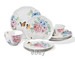 Butterfly Meadow 12-Piece Traditional White Porcelain Dinnerware Set