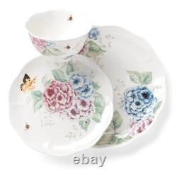 Butterfly Meadow 12-Piece Traditional White Porcelain Dinnerware Set