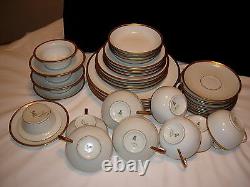C A Limoges Ahrenfeldt 40pcs Four Place Settings 10pc Each Gold Band on White